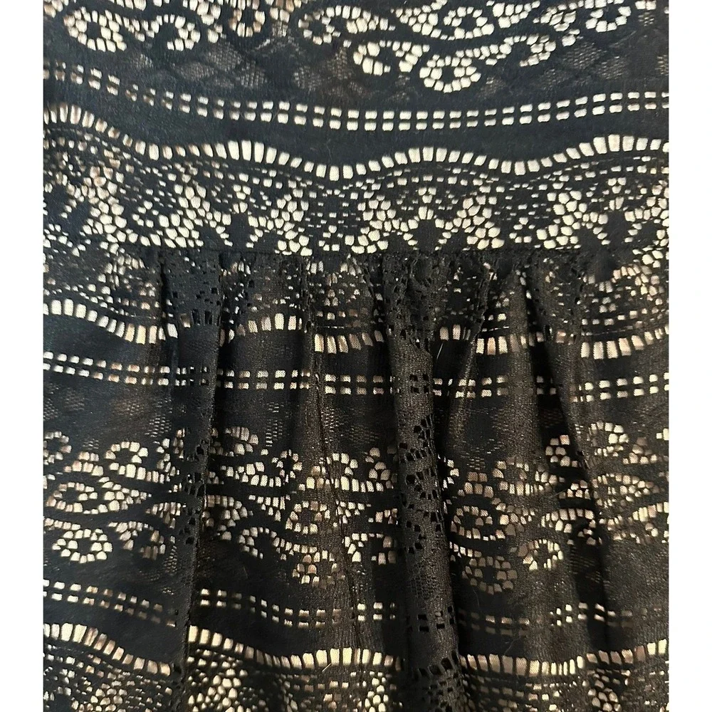 ECI Lace Blouse Women 6 Black Empire Waist Short Sleeve Scoop Neck Whimsigoth‎